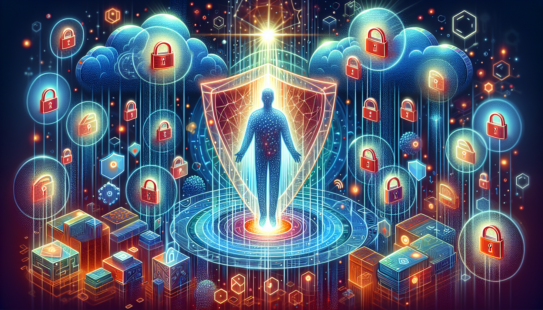 An illustration focusing on security and privacy in online activities.