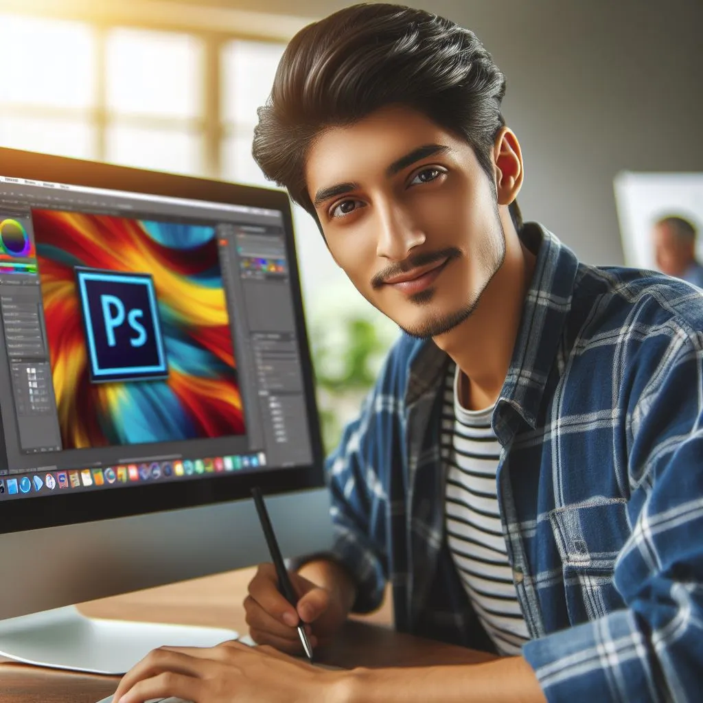 A professional graphic editor is using Photoshop at work