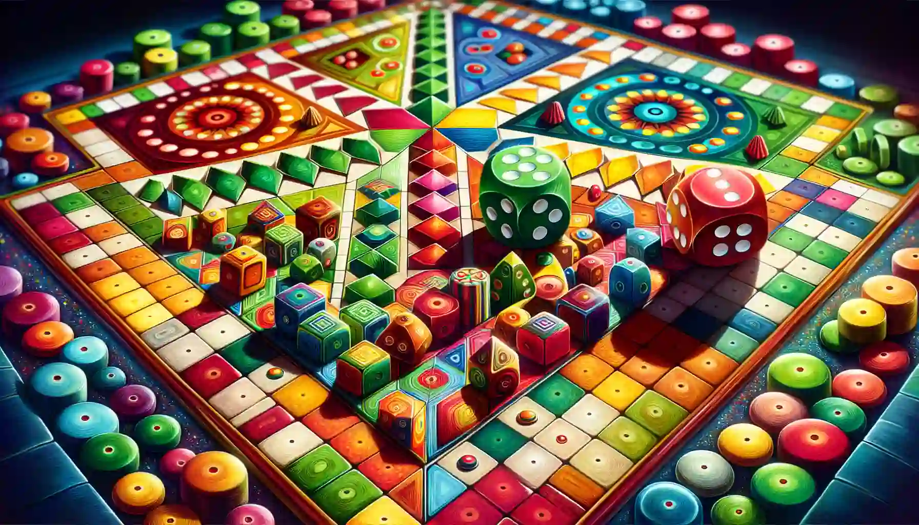 A colorful illustration showcasing the visual appeal of Ludo King with dice and tokens.