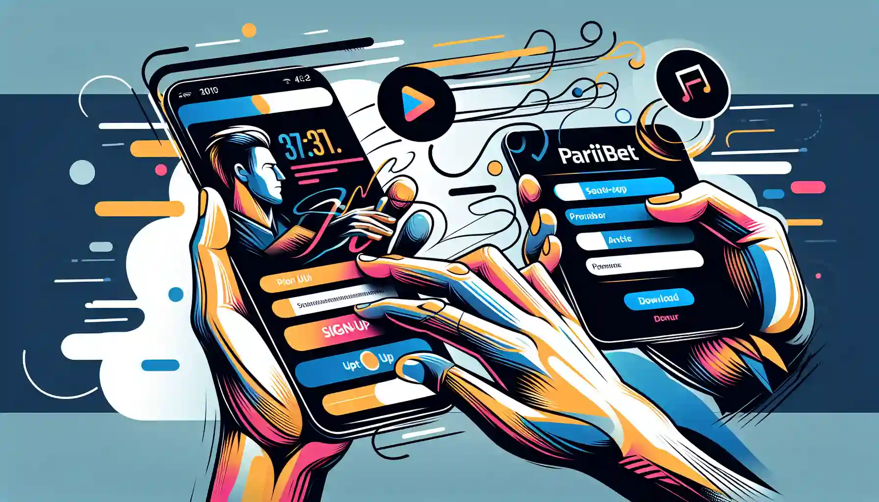 Illustration of a person setting up their Paribet account on a mobile device for basketball and other sports betting