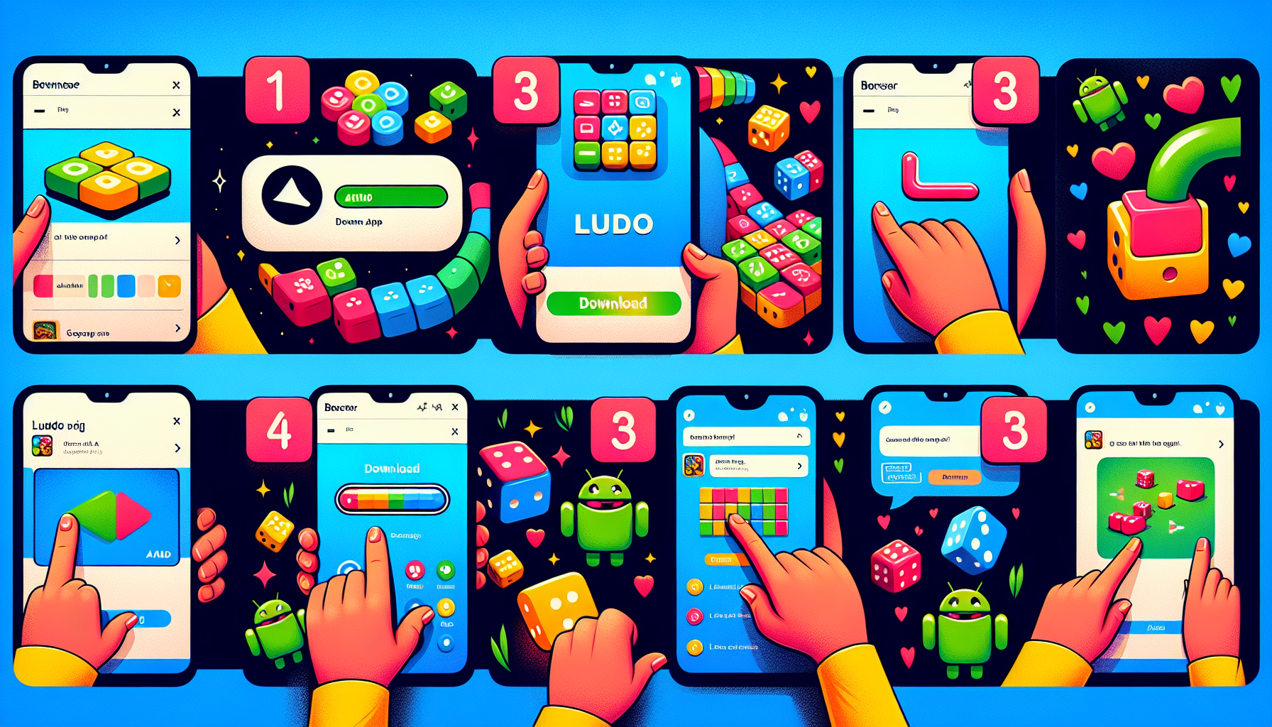 An illustration depicting the process of downloading the Ludo King APK apps on an Android device or a computer.