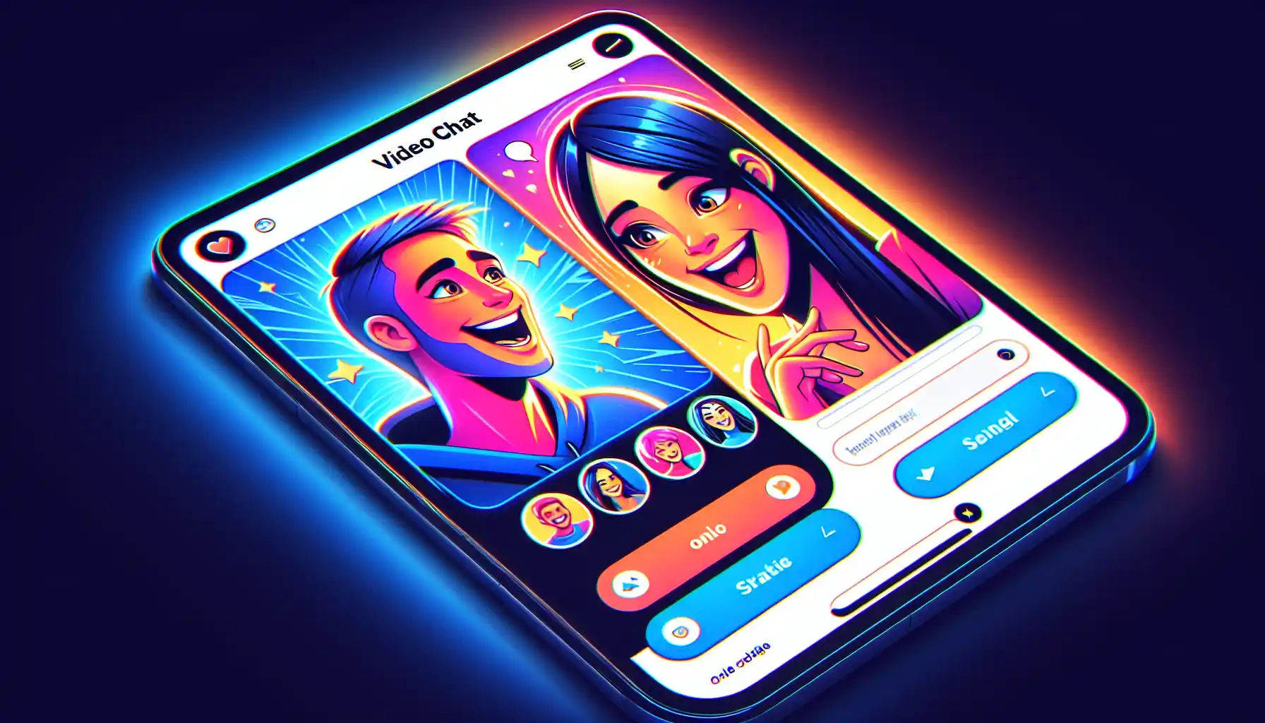 Colorful illustration of a user-friendly interface with video chat functionality