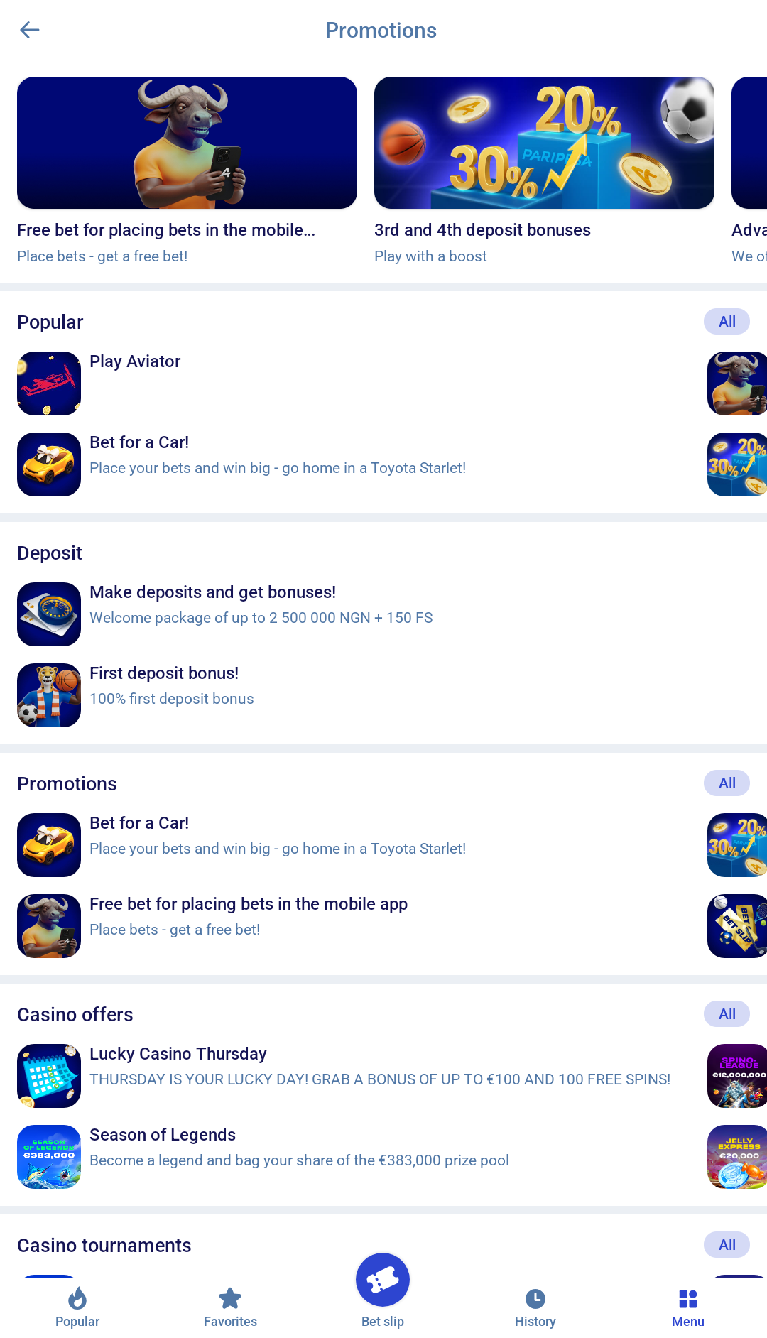 Paripers offers bonuses up to 100% on the first deposit to start online wagering
