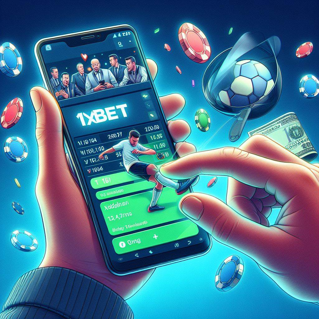 Illustration of a bettor using the 1xbet application on an android smartphone