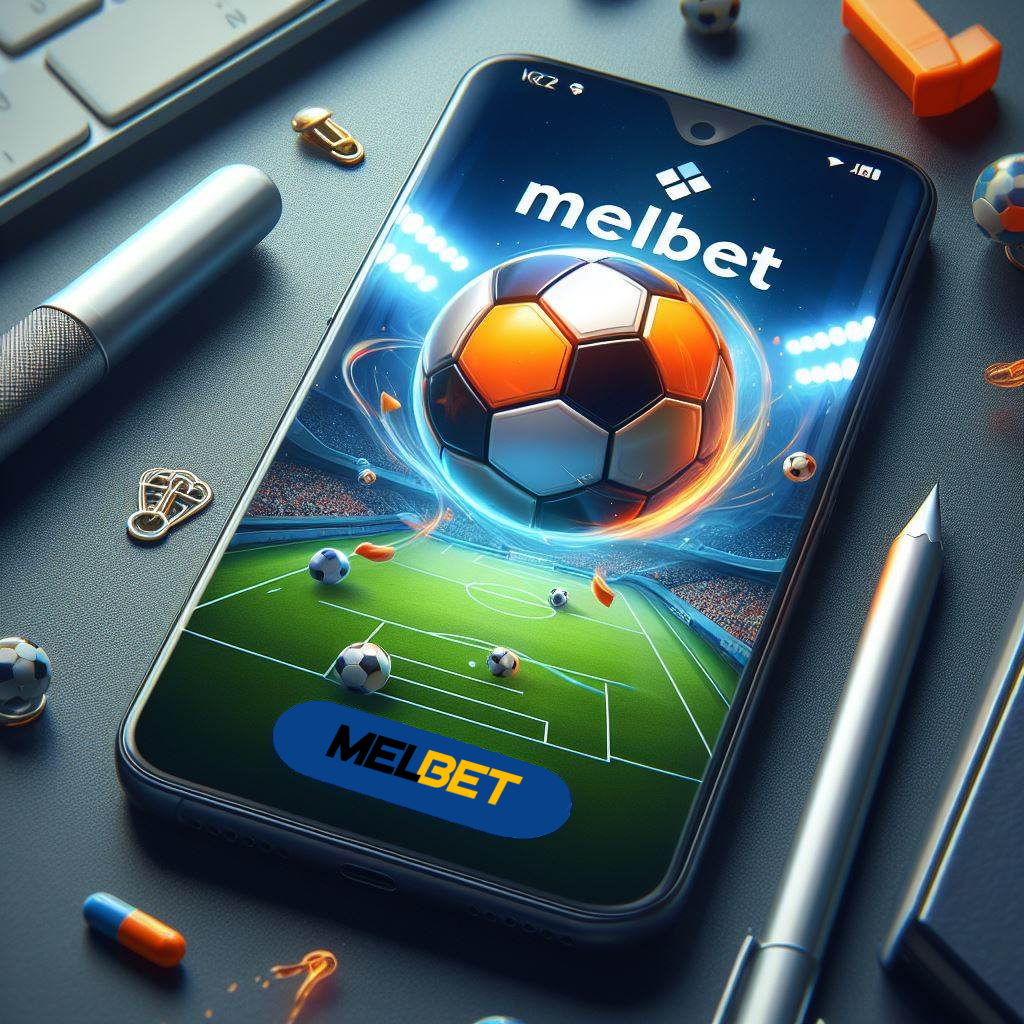 Illustration of a Melbet app logo on the screen of your smartphone. Find and click on the icon to use the application