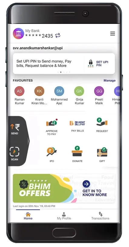 Illustration of smartphone with BHIM app on the home screen