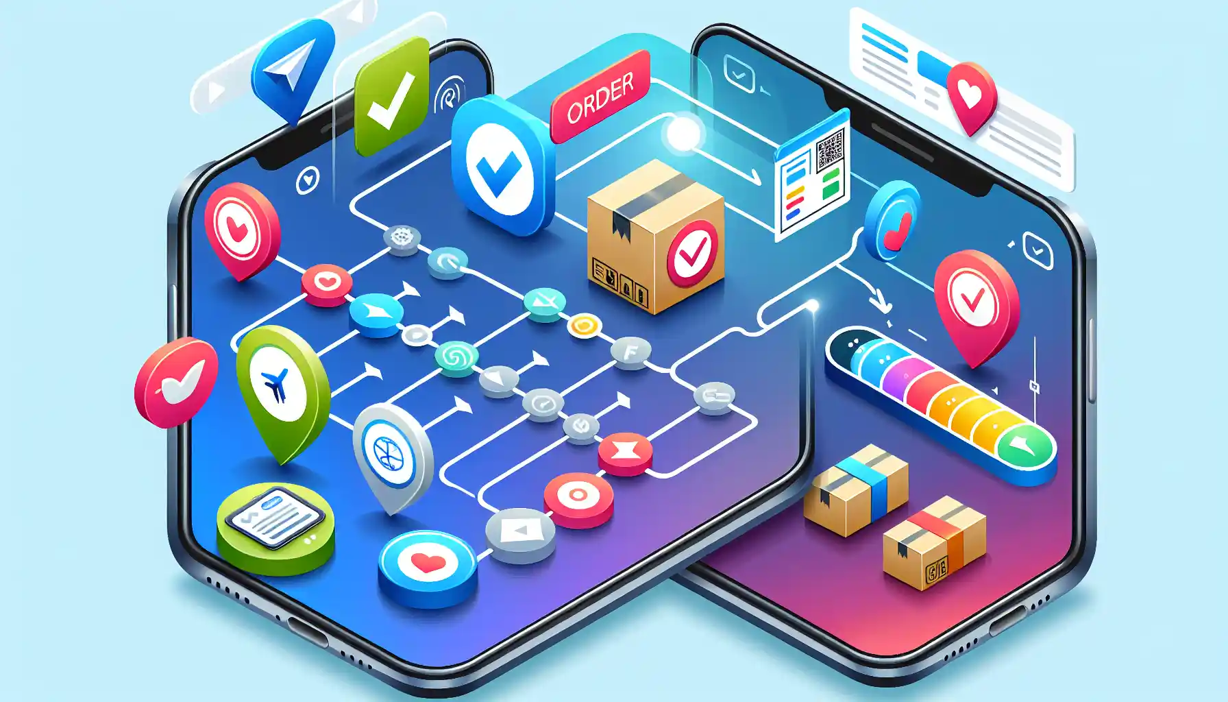 A vector illustration depicting the order management process in the Shein app.