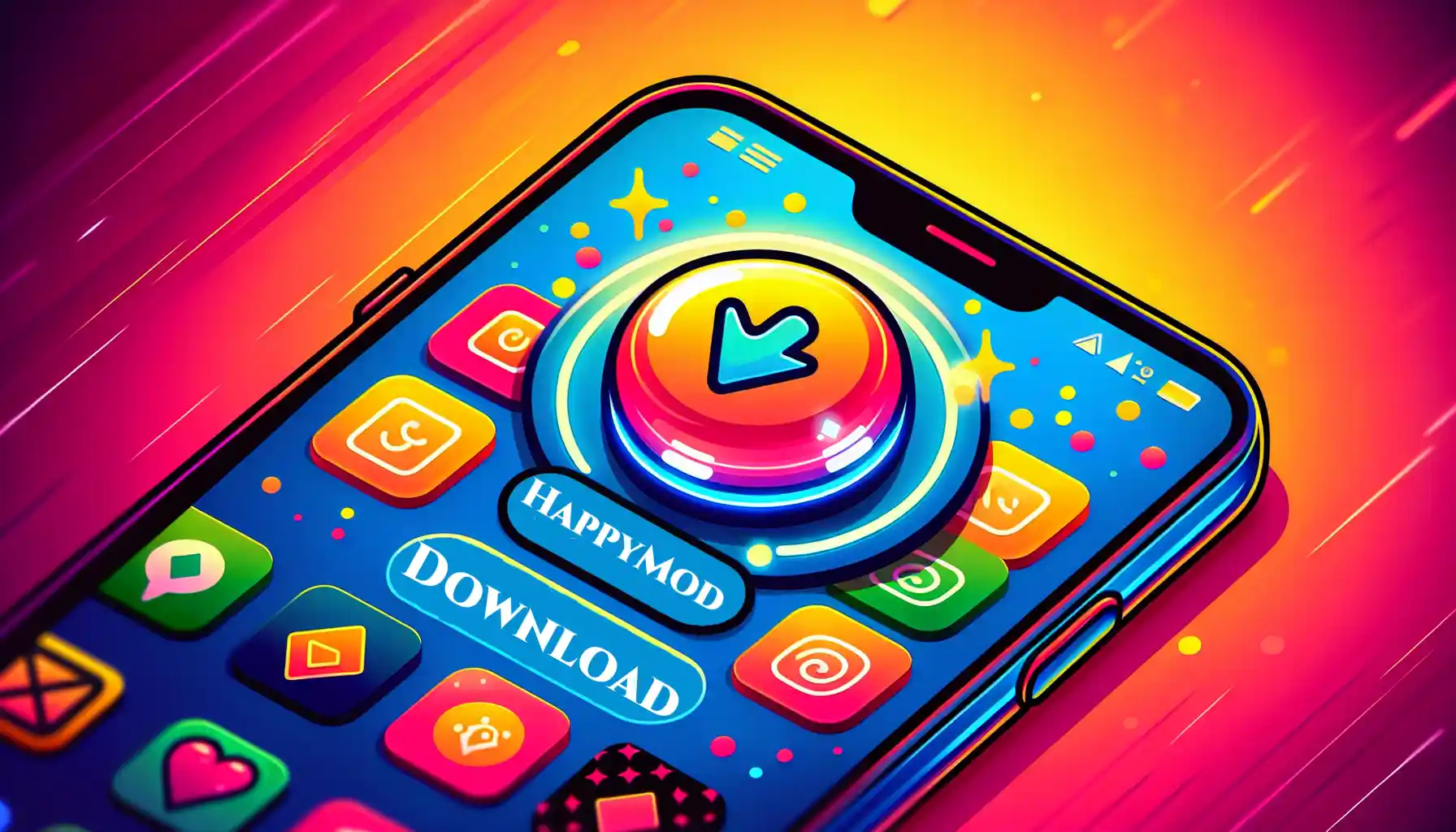 Illustration of HappyMod interface with download button