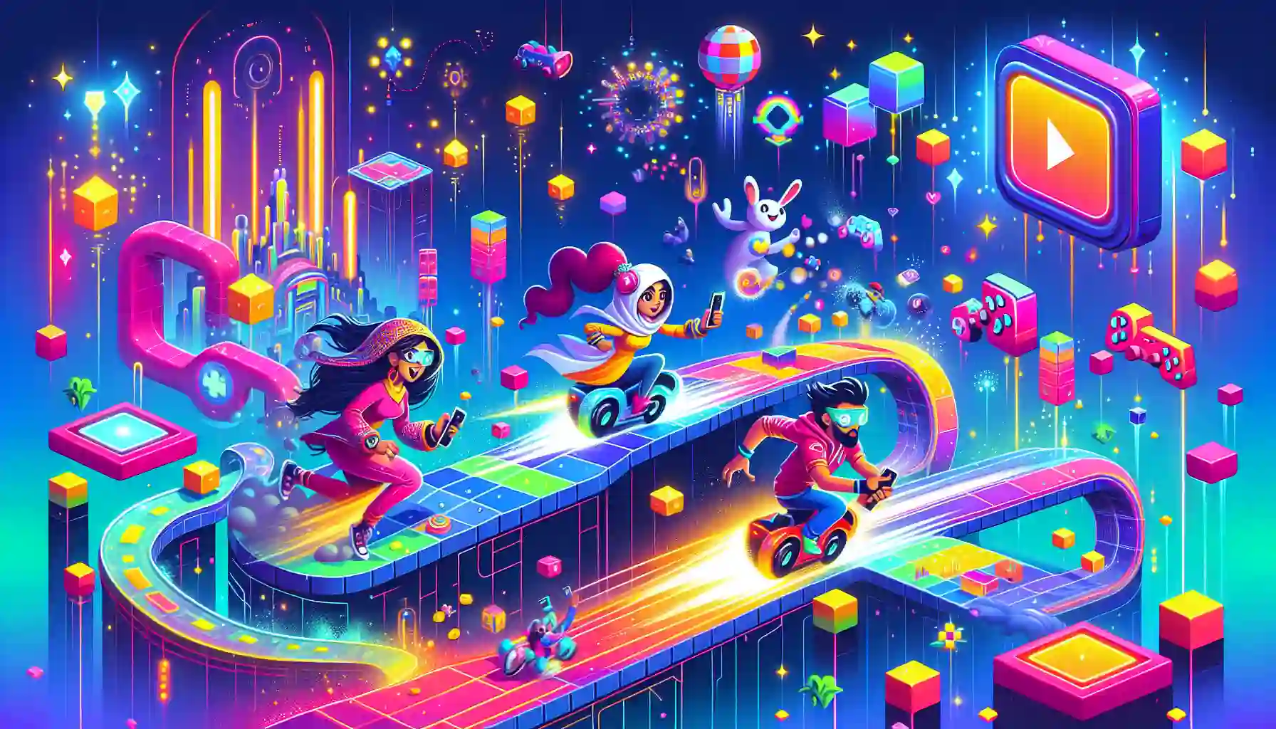An illustration representing the Rush app and its gaming universe.