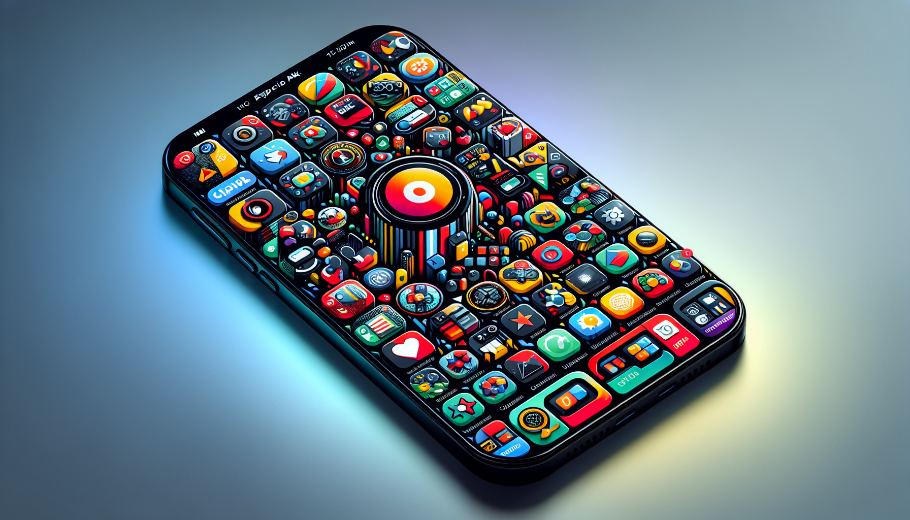 Illustration of a smartphone with various app icons, symbolizing the versatility of EspacioAPK for Android users
