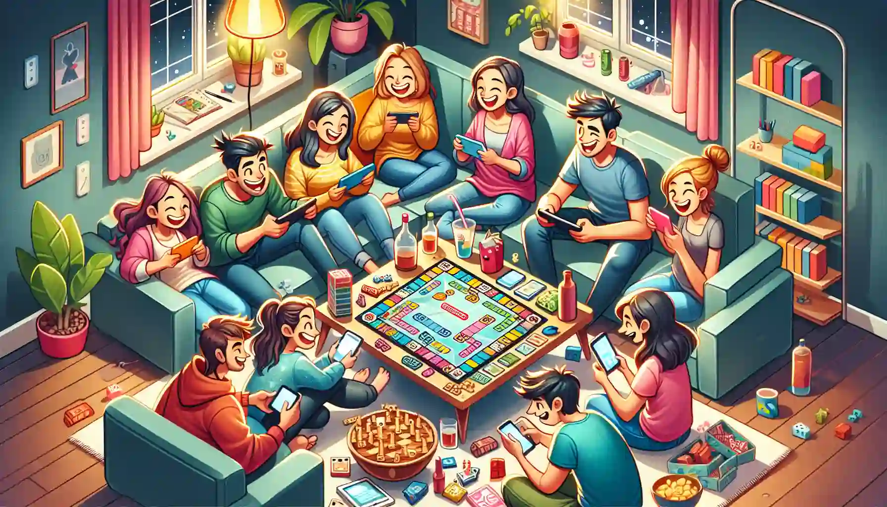 An illustration of people playing Ludo King in a multiplayer setting.
