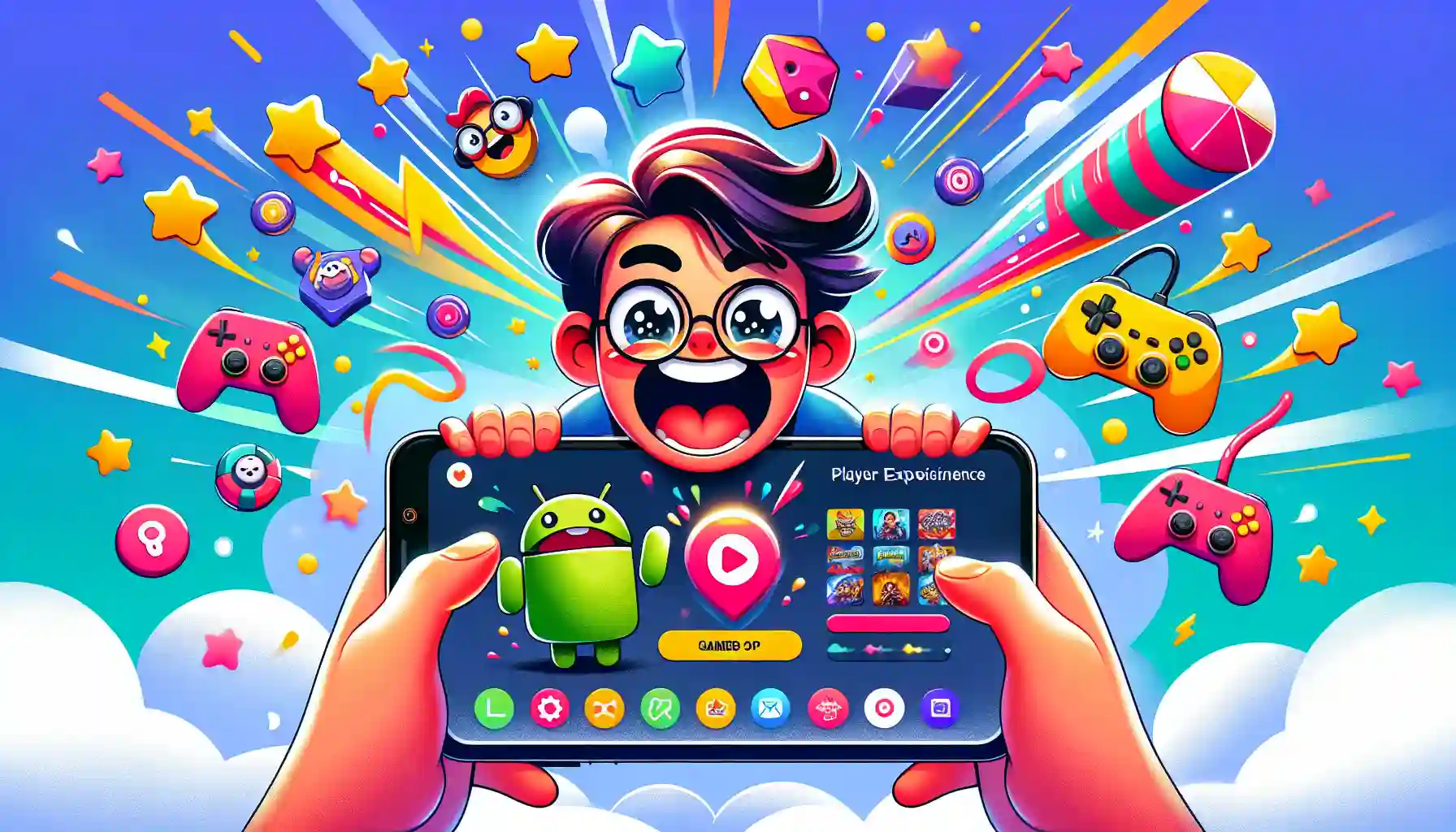 An illustration of a user navigating the Mistplay app on an Android phone.