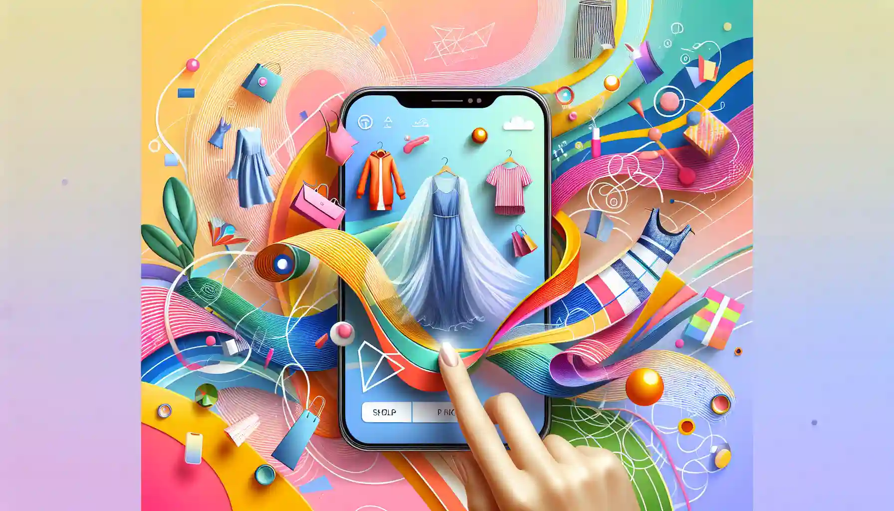 A digital illustration representing the Shein APK interface for online shopping.