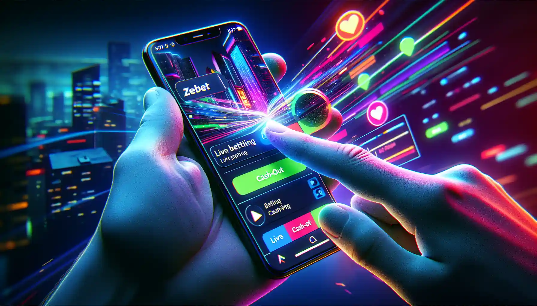 Illustration of a mobile phone with ZEbet app interface