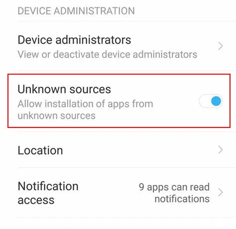Installation from unknown sources allowed to install Betsure APK