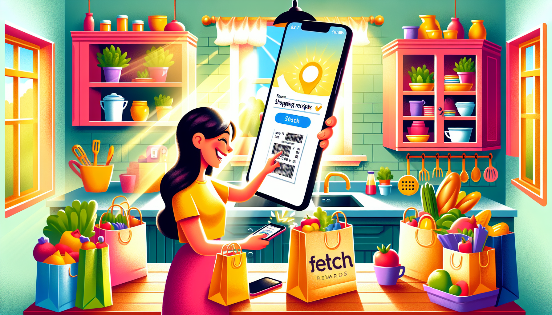 An illustration showing a user scanning receipts with the Fetch Rewards app.