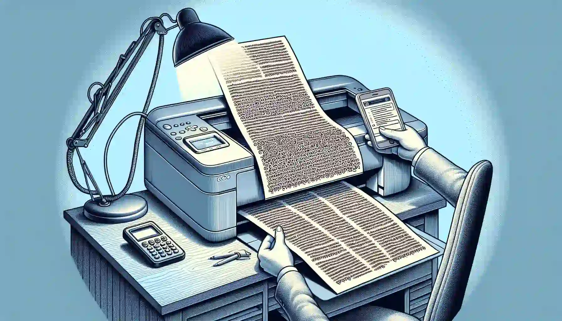 Illustration of a person printing a downloaded mark sheet