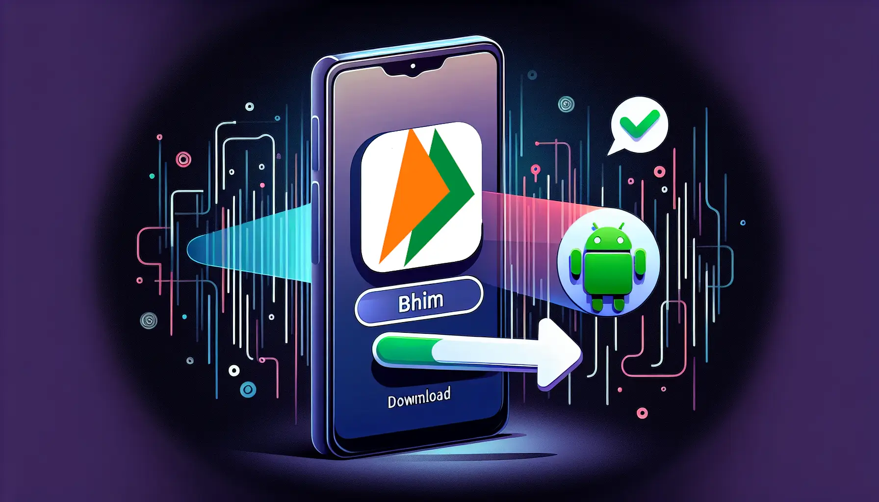 Illustration of downloading BHIM app from freesoft.net