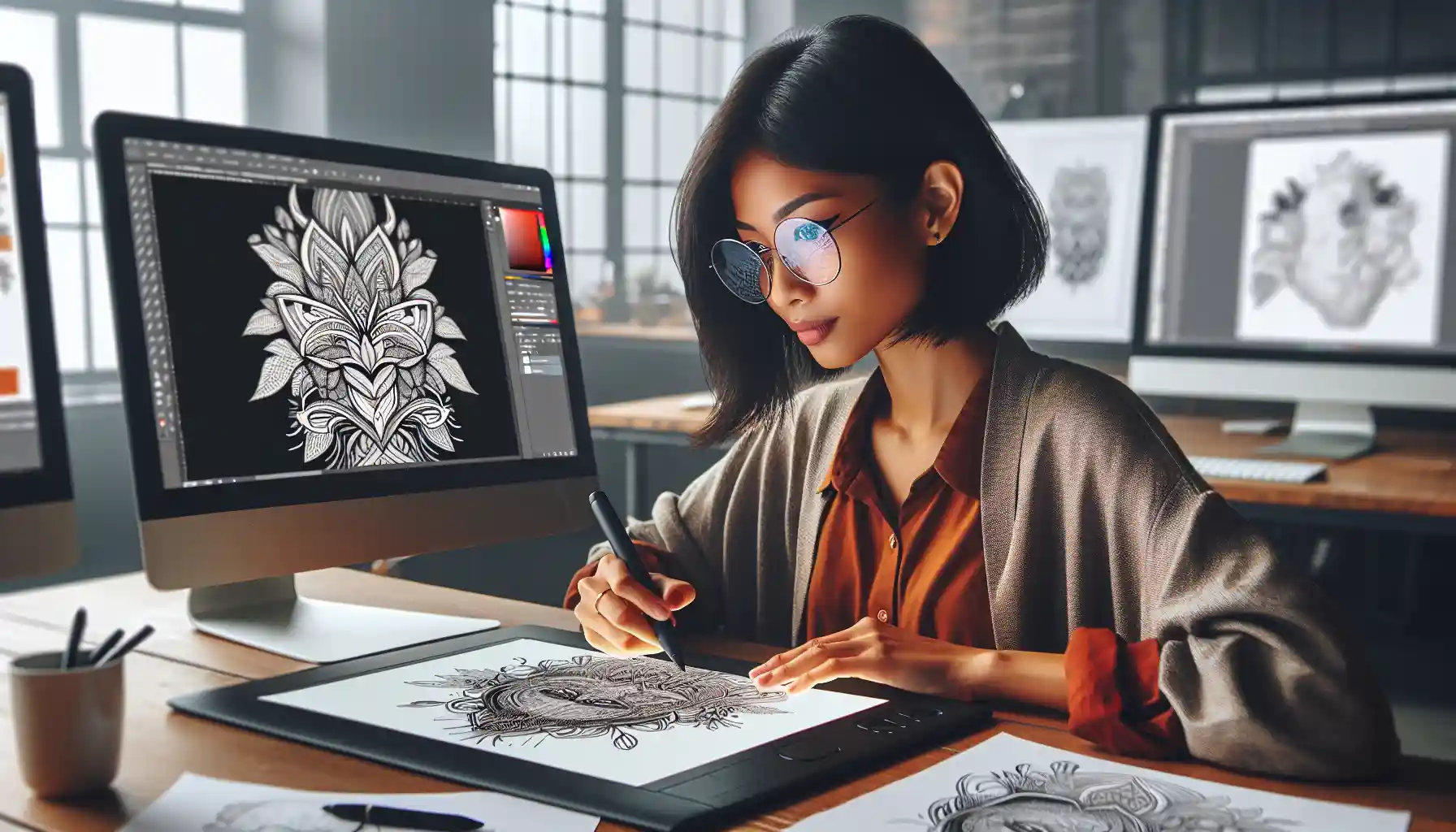 Drawing in Adobe Illustrator, computer version