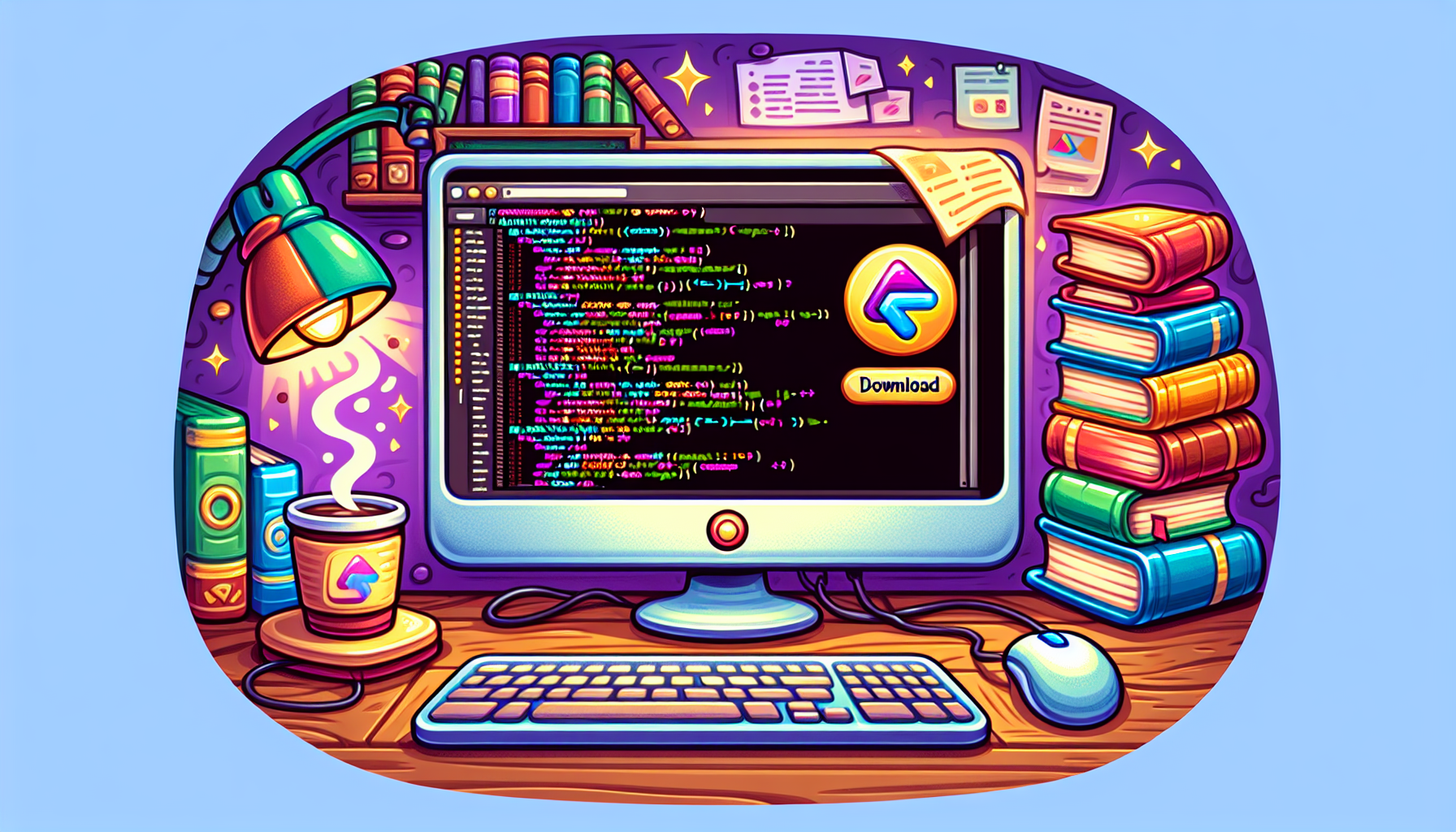 An illustration representing the Turbo C++ Compiler environment. 