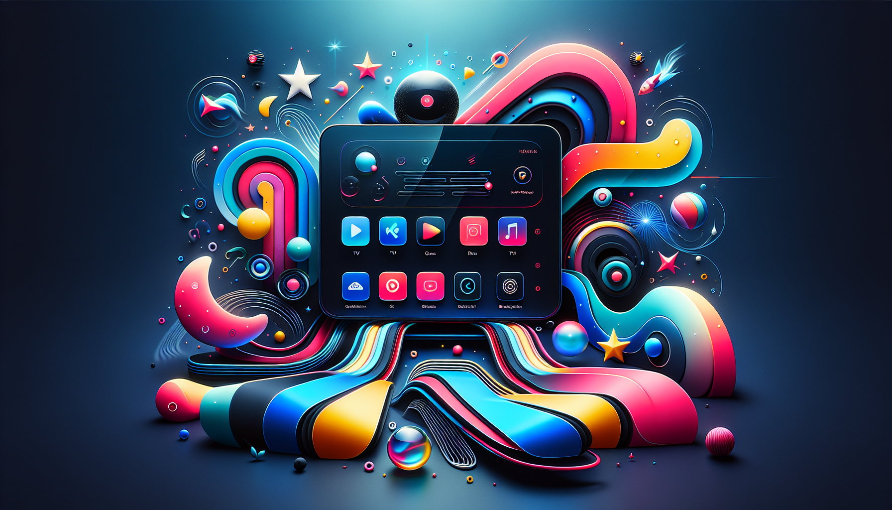 An artistic representation of the user interface and navigation of the Apollo Group TV App.