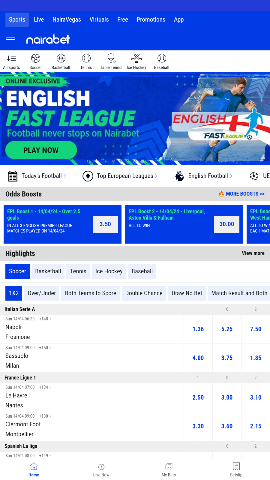 NairaBet Mobile App user interface