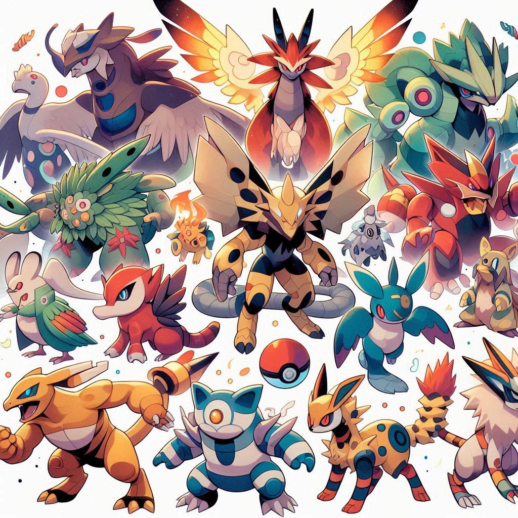 An artistic depiction of custom sprites in a Pokémon game.