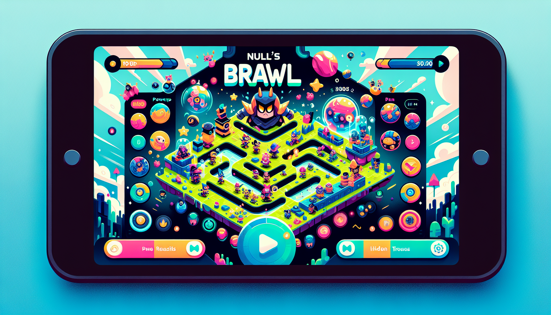 Illustration de l'interface conviviale de Null's Brawl avec des éléments de jeu et des fonctionnalités uniques