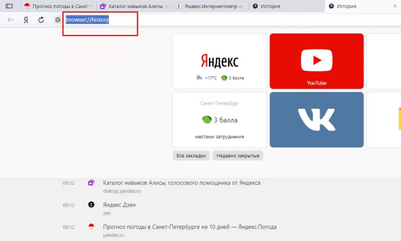 Как зайти в историю браузера Яндекс